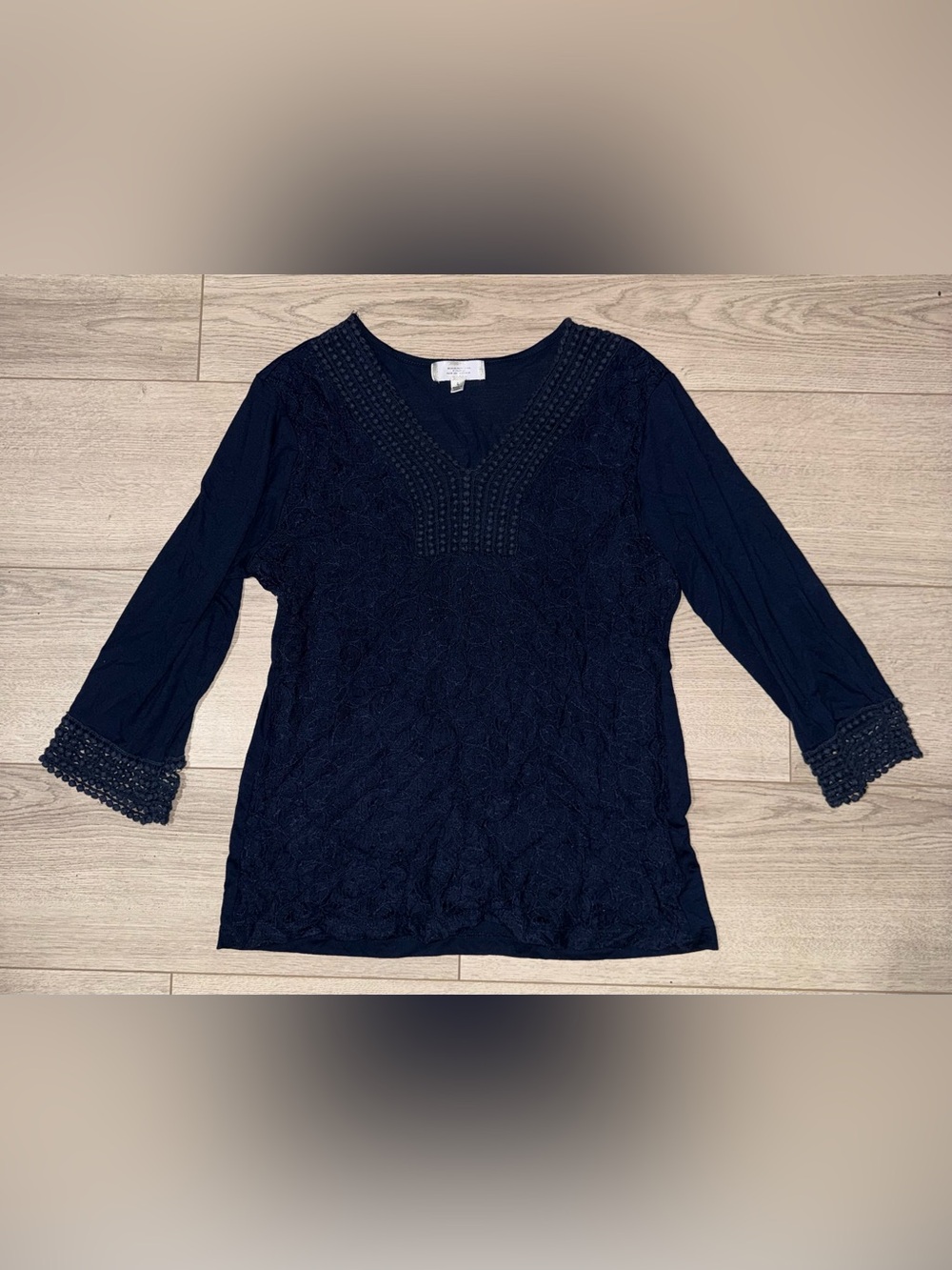 Women's Lace-Detail Long Sleeve Top in Navy